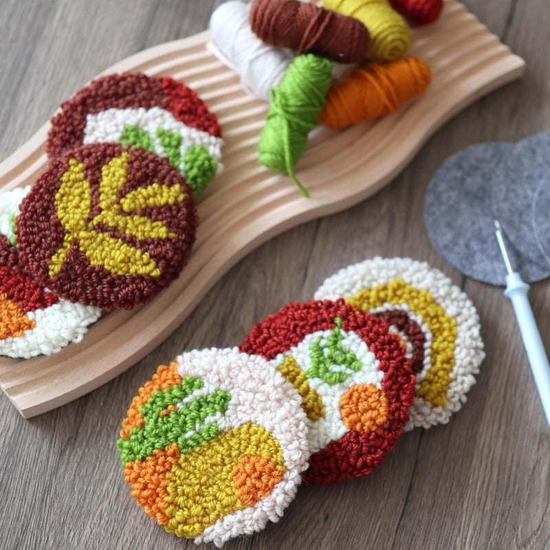 Temlum Punch Needle Coasters Kit, Punch Needle Embroidery Kit for Beginners and Adults Including Patterns, Tools, Yarns, Hoop, Instruction, Coaster Holder Coaster Art Craft Supplies (Plants) - Image 5